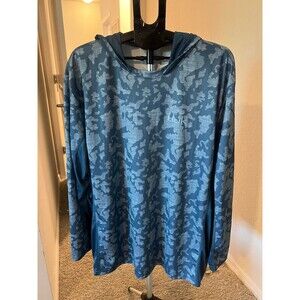 HUK Fishing Icon X Running Long Sleeve Blue Camo Hooded Shirt Men’s Size XXXL